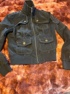 Sugarfly Contrast Stitch Black Military Utility Bomber Jacket Medium
